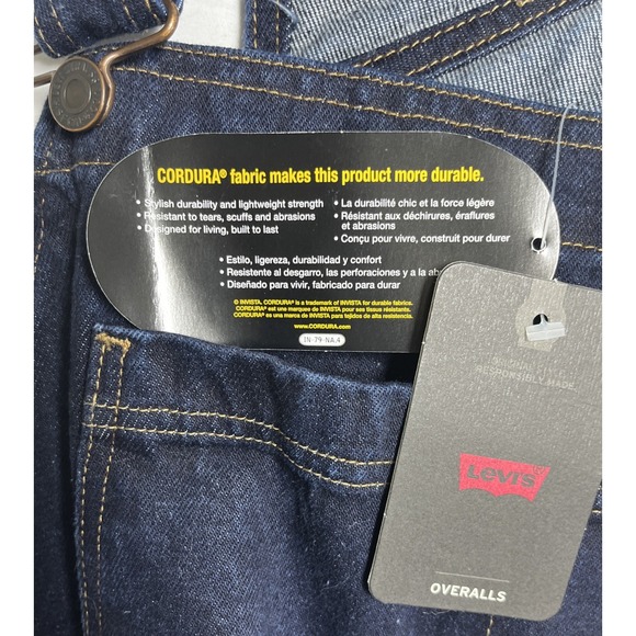 New Levi's Men Denim Bib Overalls Baggy Loose Fit Straight Leg Dark Wash LG NWT - Picture 8 of 8